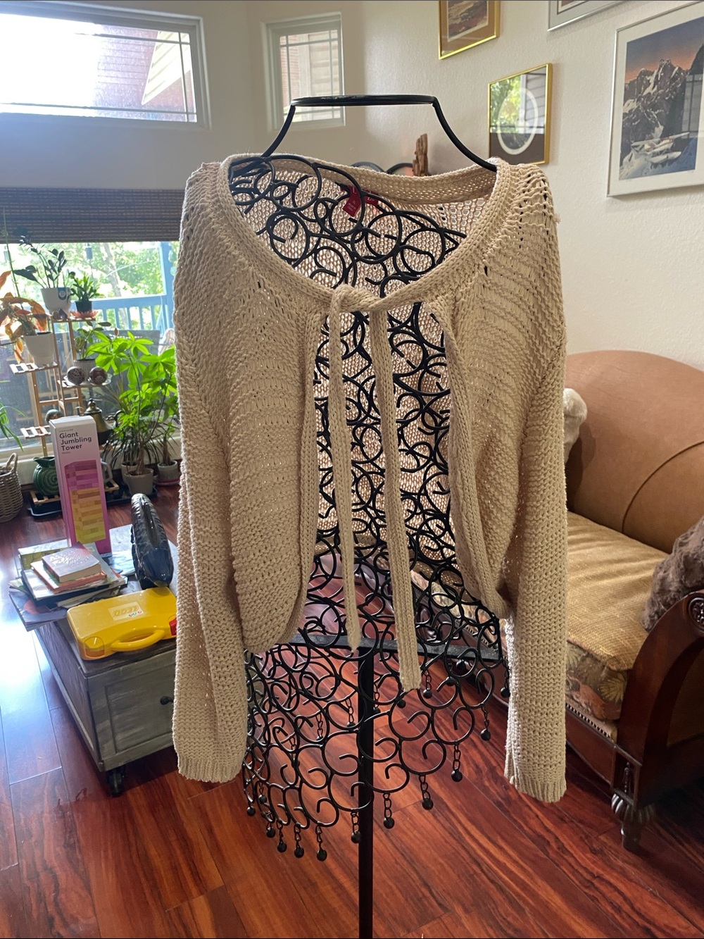 Elle Cream Tie-Front Open Knit Cardigan